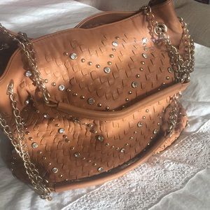 Cognac handbag rhinestones and gold embellishments